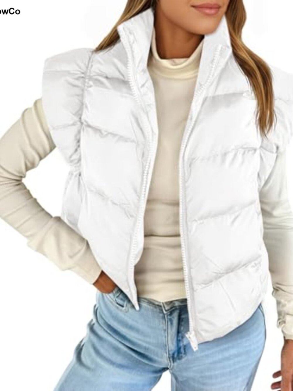 Womens Cropped Puffer Vest Zip Up Quilted Jacket Cap Sleeve